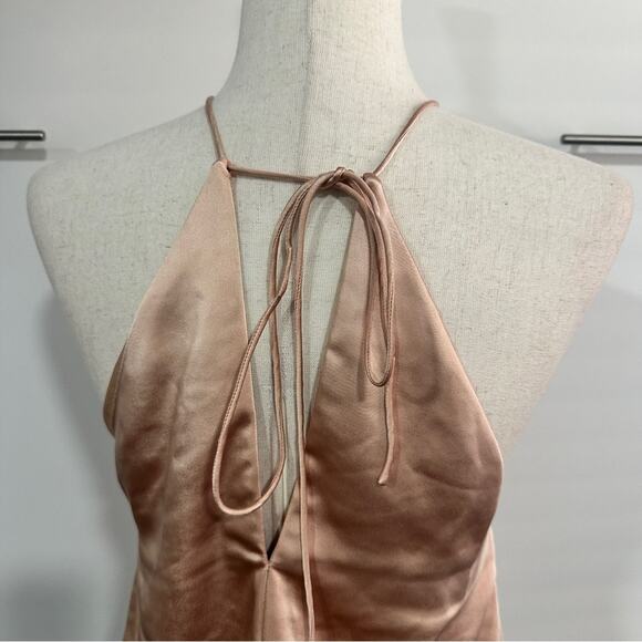 Obando Collective Size 2 Gold Pink Elegant Satin Halter Top Silky Tank Shell - Picture 8 of 16